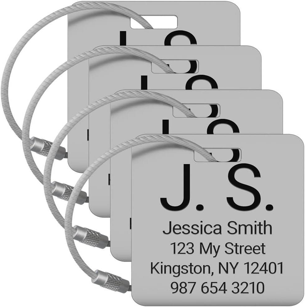 Silver metal tags set of 4 with cable loop