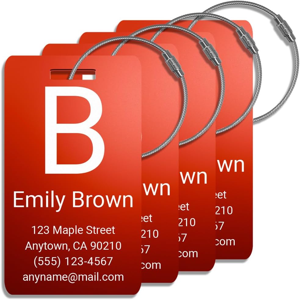 Red gradient tags set of 4 with cable loop